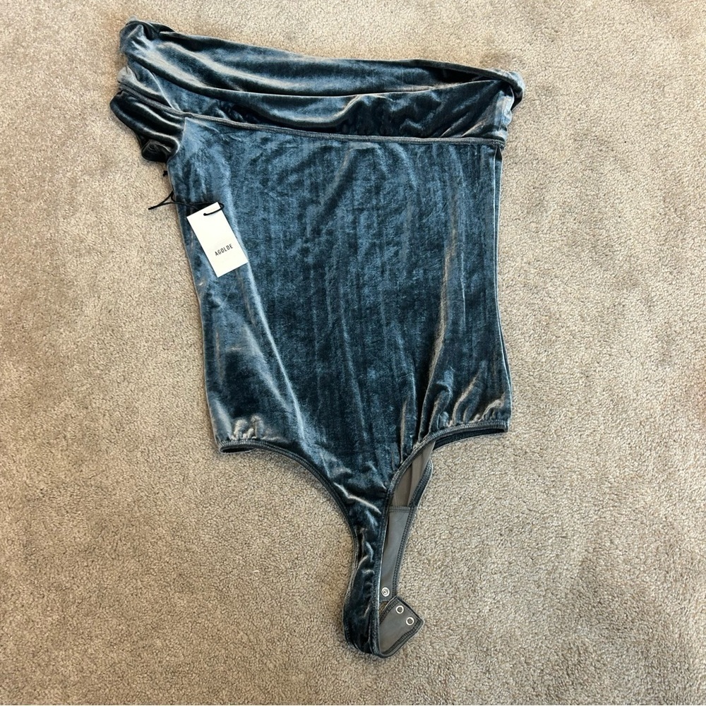 Agolde Gray velvet Bree Banded one shoulder Bodysuit XL NWT - Picture 7 of 14
